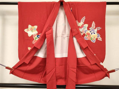平和屋着物[]七五三　女の子　３歳　祝着　三つ身　長襦袢(袷・半衿刺繍)セット　吉祥花文　橘　金彩　逸品　DABC5321ma