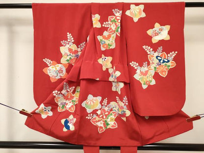 平和屋着物[]七五三　女の子　３歳　祝着　三つ身　長襦袢(袷・半衿刺繍)セット　吉祥花文　橘　金彩　逸品　DABC5321ma