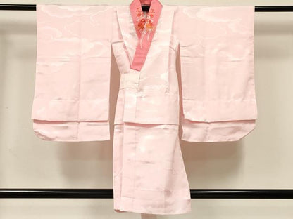 平和屋着物[]七五三　女の子　３歳　祝着　三つ身　長襦袢(無双仕立て・半衿刺繍)セット　絞り　鴛鴦花文　金彩　逸品　DABC5322ma