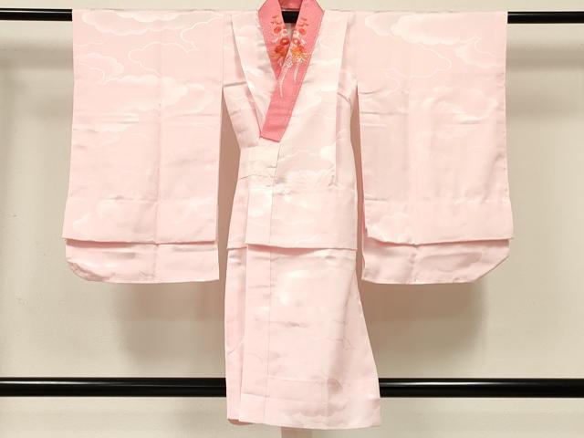 平和屋着物[]七五三　女の子　３歳　祝着　三つ身　長襦袢(無双仕立て・半衿刺繍)セット　絞り　鴛鴦花文　金彩　逸品　DABC5322ma