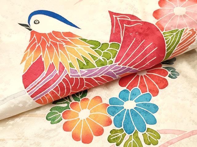 平和屋着物[]七五三　女の子　３歳　祝着　三つ身　長襦袢(無双仕立て・半衿刺繍)セット　絞り　鴛鴦花文　金彩　逸品　DABC5322ma