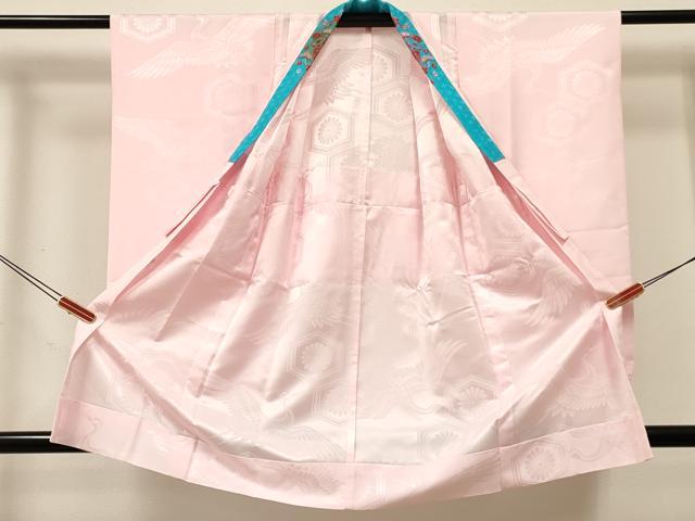 平和屋着物[]女の子　子供　長襦袢　無双仕立て　飛鶴亀甲菊地紋　撫子色　半衿刺繍　洗える着物　DABC5329ma