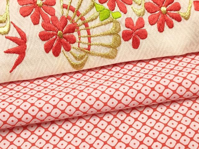 平和屋着物[]女の子　子供　長襦袢　無双仕立て　鹿の子文様　半衿刺繍　洗える着物　DABC5326ma