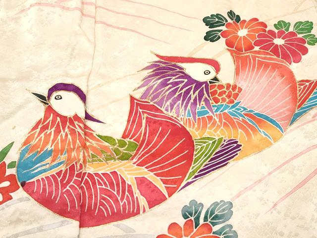 平和屋着物[]七五三　女の子　３歳　祝着　三つ身　長襦袢(無双仕立て・半衿刺繍)セット　絞り　鴛鴦花文　金彩　逸品　DABC5322ma