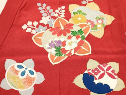 平和屋着物[]七五三　女の子　３歳　祝着　三つ身　長襦袢(袷・半衿刺繍)セット　吉祥花文　橘　金彩　逸品　DABC5321ma
