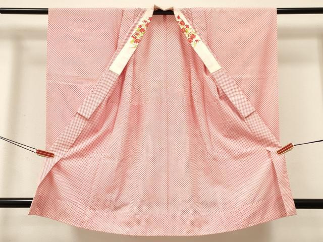 平和屋着物[]女の子　子供　長襦袢　無双仕立て　鹿の子文様　半衿刺繍　洗える着物　DABC5326ma