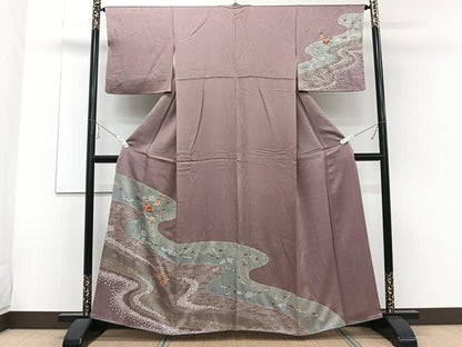 平和屋着物■訪問着 絞り 刺繍 流水草花文 金銀彩 正絹 逸品 CABE9651xi