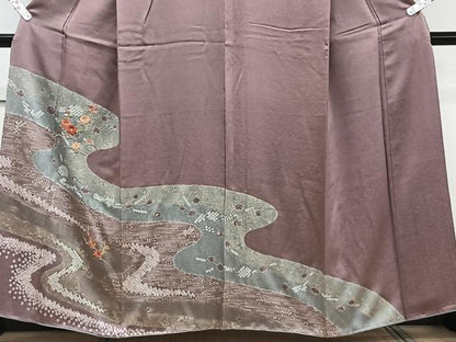 平和屋着物■訪問着 絞り 刺繍 流水草花文 金銀彩 正絹 逸品 CABE9651xi