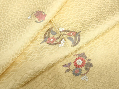 平和屋着物●上質な小紋　刺繍　草花文　金彩　正絹　逸品　DABD9011ud