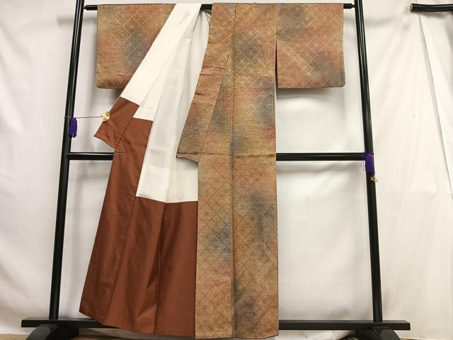 平和屋着物■上質な紬　菱文　暈し染め　正絹　逸品　AABH1013oa