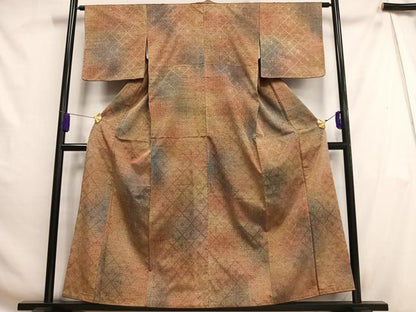 平和屋着物■上質な紬　菱文　暈し染め　正絹　逸品　AABH1013oa