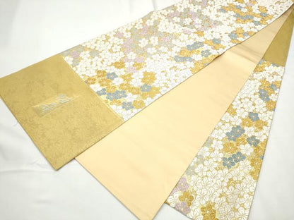 平和屋着物●西陣　御薗織物謹製　六通柄袋帯　唐織　初音　舞花尽くし　金糸　証紙付き　正絹　逸品　未使用　CABE8726hy