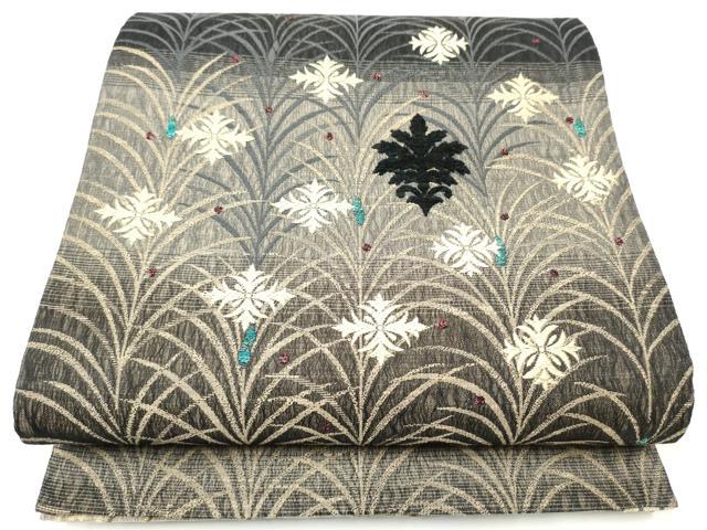 平和屋着物▽両面　六通柄袋帯　スリーシーズン　春夏秋　刺繍　唐草文　金銀糸　さが美扱い　正絹　逸品　CABE8752hy