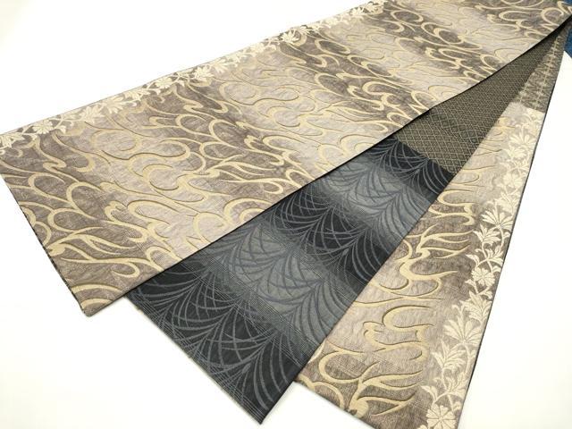 平和屋着物▽両面　六通柄袋帯　スリーシーズン　春夏秋　刺繍　唐草文　金銀糸　さが美扱い　正絹　逸品　CABE8752hy