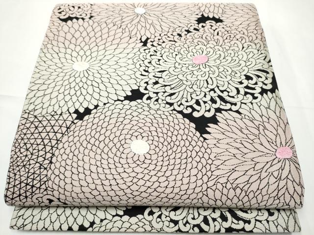 平和屋着物●京都西陣・想屋謹製　両方向　両面　全通柄袋帯　モール織　乱菊　黒地　やまと誂製　正絹　逸品　CABE8746hy
