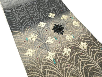 平和屋着物▽両面　六通柄袋帯　スリーシーズン　春夏秋　刺繍　唐草文　金銀糸　さが美扱い　正絹　逸品　CABE8752hy