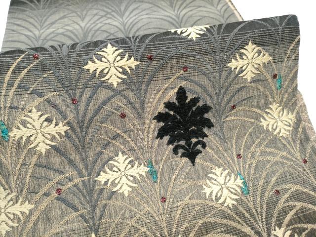 平和屋着物▽両面　六通柄袋帯　スリーシーズン　春夏秋　刺繍　唐草文　金銀糸　さが美扱い　正絹　逸品　CABE8752hy 平和屋着物▽両面 六通柄袋帯 スリーシーズン 春夏秋 刺繍 唐草文 金
