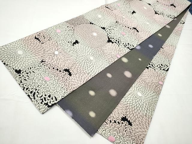 平和屋着物●京都西陣・想屋謹製　両方向　両面　全通柄袋帯　モール織　乱菊　黒地　やまと誂製　正絹　逸品　CABE8746hy