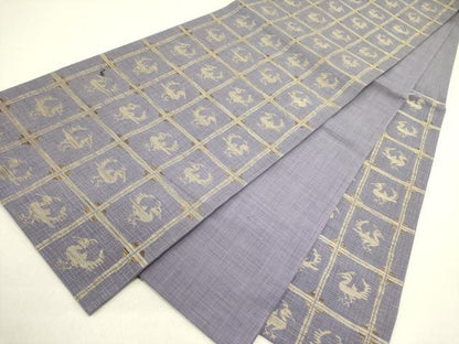 平和屋着物●六通柄袋帯　格子鳥文　金糸　正絹　逸品　DABE1343op