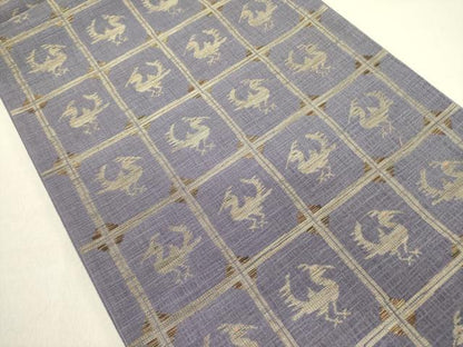平和屋着物●六通柄袋帯　格子鳥文　金糸　正絹　逸品　DABE1343op