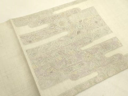 平和屋着物●中国三大刺繍　スワトウ刺繍　汕頭刺繍　総刺繍　太鼓柄袋帯　紬地　更紗花文　正絹　逸品　DABE1378op