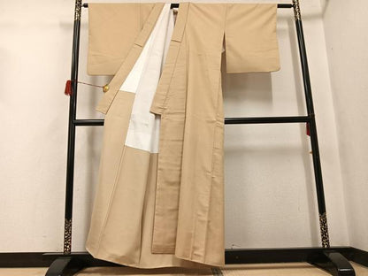 平和屋着物●上質な紬　色無地　榛色　正絹　逸品　AABH5342ph