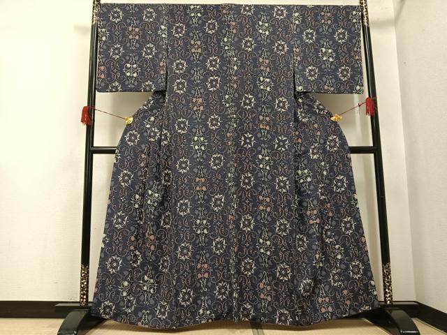 平和屋着物●上質な小紋　花唐草文　正絹　逸品　AABH5350ph 平和屋着物○上質な小紋 総刺繍 花唐草丸文 金糸 正絹 逸品 CABA6208yc