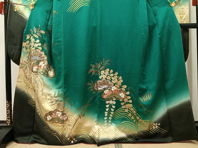 平和屋着物●豪華振袖　草花文　暈し染め　金銀彩　金通し地　正絹　逸品　AABH5370ph