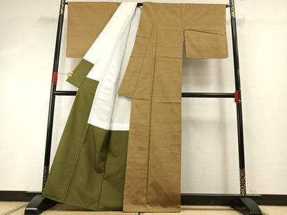 平和屋着物●結城紬　色無地　黄唐茶色　正絹　逸品　未使用　AABH4726fy