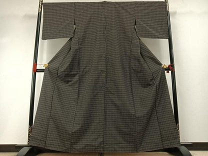 平和屋着物●本場縞大島紬　格子　黒地　正絹　逸品　AABH4743fy