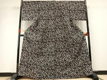平和屋着物●小紋　花尽くし　黒地　洗える着物　AABH4753fy