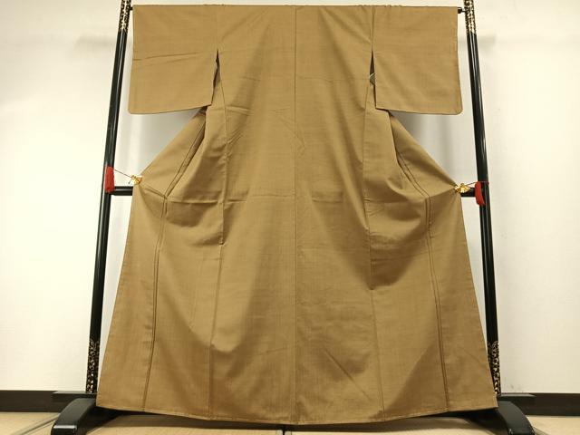 平和屋着物●結城紬　色無地　黄唐茶色　正絹　逸品　未使用　AABH4726fy