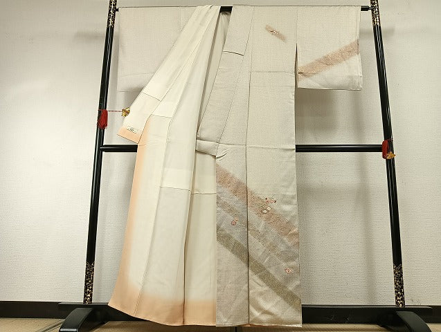平和屋着物●訪問着　刺繍　枝梅文　金糸　金彩　やまと誂製　正絹　逸品　AABH4719fy