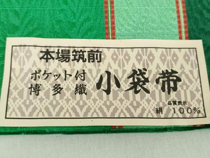 平和屋着物●本場筑前博多織　半幅帯　変わり間道　井上絹織謹製　証紙付き　正絹　逸品　未使用　DABE5005ps