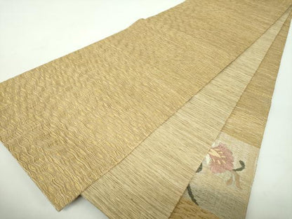 平和屋着物▽袋帯　スリーシーズン　春夏秋　すくい織　更紗花文　金糸　正絹　逸品　DABE5036ps