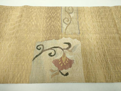 平和屋着物▽袋帯　スリーシーズン　春夏秋　すくい織　更紗花文　金糸　正絹　逸品　DABE5036ps