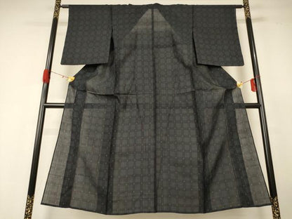 平和屋着物＊夏物 紗紬 変わり格子 正絹 逸品 AABH6426jd