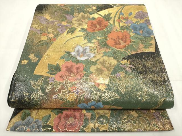 平和屋着物▼六通柄袋帯　地紙花文　金糸　正絹　逸品　AABH1757wj