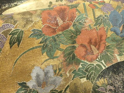 平和屋着物▼六通柄袋帯　地紙花文　金糸　正絹　逸品　AABH1757wj