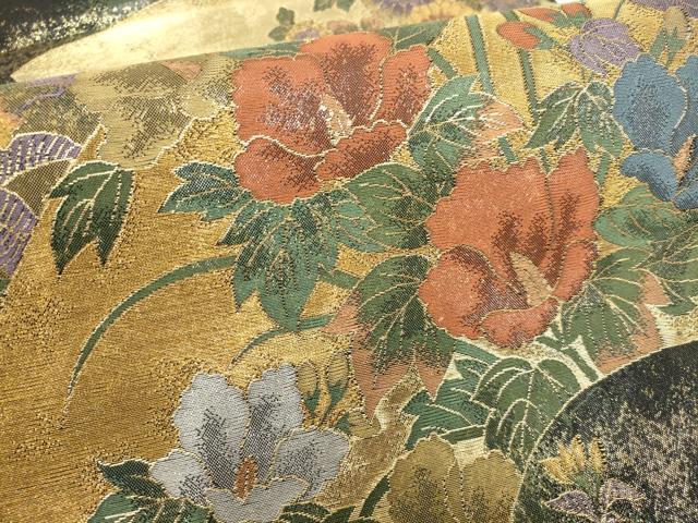 平和屋着物▼六通柄袋帯　地紙花文　金糸　正絹　逸品　AABH1757wj
