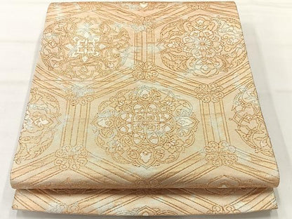 平和屋着物◎六通柄袋帯　亀甲花文　金糸　正絹　逸品　AABH5488uk