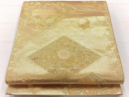 平和屋着物◎六通柄袋帯　花菱文　金糸　正絹　逸品　AABH5499uk