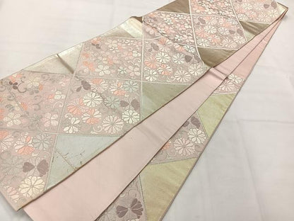 平和屋着物◎六通柄袋帯　唐織　花唐草文　銀糸　正絹　逸品　AABH5480uk