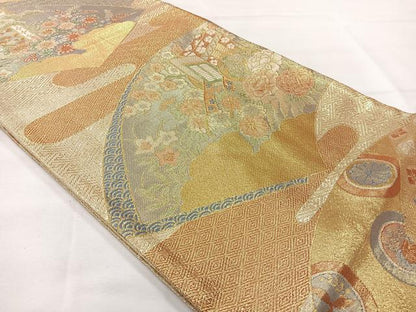 平和屋着物◎宝珠本佐賀錦　六通柄袋帯　地紙花文　金糸　正絹　逸品　AABH5482uk