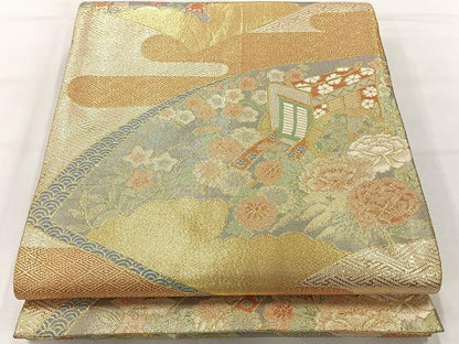 平和屋着物◎宝珠本佐賀錦　六通柄袋帯　地紙花文　金糸　正絹　逸品　AABH5482uk