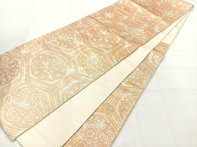 平和屋着物◎六通柄袋帯　亀甲花文　金糸　正絹　逸品　AABH5488uk