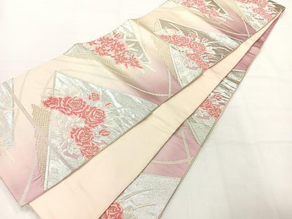 平和屋着物◎六通柄袋帯　唐織　草花文　金銀糸　正絹　逸品　AABH5479uk