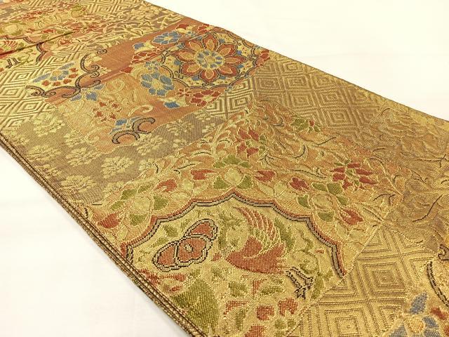 平和屋着物◎佐賀錦 六通柄袋帯 花鳥文 金糸 正絹 逸品 AABH5465uk
