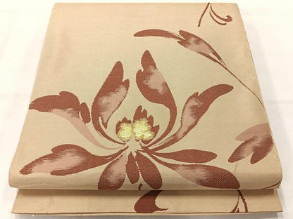 平和屋着物◎全通柄 本袋帯 草花文 金糸 正絹 逸品 AABH5464uk