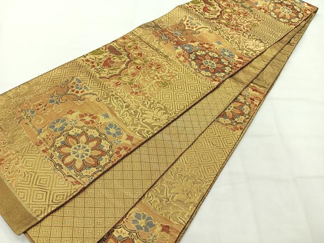 平和屋着物◎佐賀錦 六通柄袋帯 花鳥文 金糸 正絹 逸品 AABH5465uk